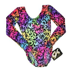 GK Elite VTG Gradient Tie Dye Neon Swirl LS Leotard Bodysuit Size AXS Adult XS